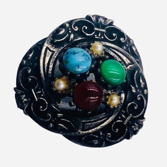 Signed ART ( Art-Mode) Heraldic Style Jeweled Earrings - Picture 4 of 4